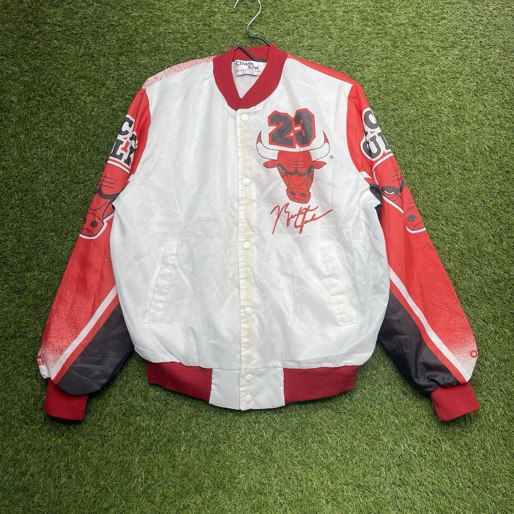 Vintage Chicago Bulls Jacket Mens Medium Michael Jordan Chalk Line AOP 90s USA